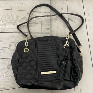 Anne Klein Black Leather Shoulder Bag Purse Medium Zip 12"W X 8"H